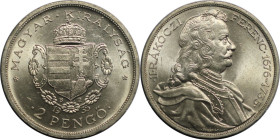 Europäische Münzen und Medaillen, Ungarn / Hungary. 200. Todestag von Franz II. Rákóczi. 2 Pengö 1935. 10,0 g. 0.640 Silber. 0.2 OZ. KM 514. Stempelgl...