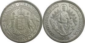 Europäische Münzen und Medaillen, Ungarn / Hungary. Madonna. 2 Pengö 1939. 10,0 g. 0.640 Silber. 0.2 OZ. KM 511. Stempelglanz. Erhaltung!