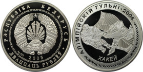 Europäische Münzen und Medaillen, Weißrussland / Belarus. Olympiade 2006 in Turin - Eishokey. 20 Rubel 2005. 28,28 g. 0.925 Silber. 0.84 OZ. KM 133. P...