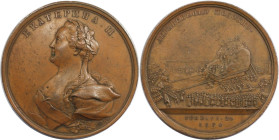 Russische Münzen und Medaillen, Katharina II. (1762-1796). Bronzemedaille 1770, von J. C. G. Jaeger. Auf den Transport des Granitfelsens für das Monum...