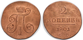Russische Münzen und Medaillen, Paul I. (1796-1801). 2 Kopeken 1801 EM, Ekaterinburg. Kupfer. 19,35 g. 39 mm. Bitkin 118. Near Mint State, acid cleane...