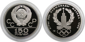 Russische Münzen und Medaillen, UdSSR und Russland. Olympische Spiele Moskau 1980 - Olympia Emblem. 150 Rubel 1977. 15,54 g. 0.999 Platin. 0.5 OZ. KM ...
