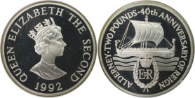 Weltmünzen und Medaillen, Alderney. 40. Jahrestag der Herrschaft der Königin. 2 Pounds 1992. 28,28 g. 0.925 Silber. 0.84 OZ. KM 3a. Polierte Platte