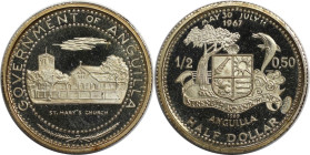 Weltmünzen und Medaillen, Anguilla. ST. MARY'S CHURCH. 1/2 Dollar 1969. 3,61 g. 0.999 Silber. 0.12 OZ. KM 15. Polierte Platte