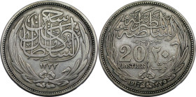 Weltmünzen und Medaillen, Ägypten / Egypt. Hussein Kamil (1914-1917). 20 Piastres 1917. Silber. 27,75 g. KM 321. Fast Vorzüglich