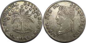 Weltmünzen und Medaillen, Bolivien / Bolivia. 4 Soles 1854 PTS MF. Silber. KM 123.2. Schön-sehr schön. Patina
