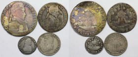 Weltmünzen und Medaillen, Bolivien / Bolivia, Lots und Sammlungen. 1/2 Sol 1830, 1 Sol 1855, 2 Soles 1830, 4 Soles 1830, Lot von 4 Münzen. Silber. Unt...