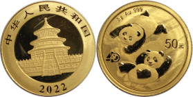 Weltmünzen und Medaillen, China. 40. Jahrestag der Panda-Prägung. 50 Yuan 2022. 3 g. 0.999 Gold. KM UC# 249. Stempelglanz. Original Folie