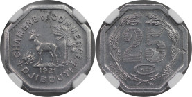 Weltmünzen und Medaillen, Dschibuti / Djibouti. 25 Centimes 1921. Aluminium. KM# Tn7. NGC UNC DETAILS DAMAGED