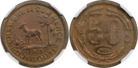 Weltmünzen und Medaillen, Dschibuti / Djibouti. 50 Centimes 1921. Aluminium-Bronze. KM # Tn8. NGC XF 40 BN