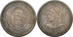 Weltmünzen und Medaillen, El Salvador. Peso 1909, San Francisco. Silber. 24,85 g. KM 115.2. Sehr schön