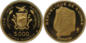 Weltmünzen und Medaillen, Guinea. 10. Jahrestag der Unabhängigkeit - Echnator. 5000 Francs 1970. Gold. 0.58 OZ. KM 33. PCGS PR66 DCAM