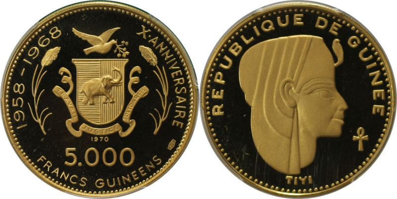 Weltmünzen und Medaillen, Guinea. 10. Jahrestag der Unabhängigkeit - Tyti. 5000 ...