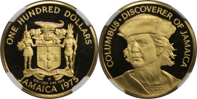 Weltmünzen und Medaillen, Jamaika / Jamaica. Christoph Kolumbus. 100 Dollars 1975 FM, Franklin. 7,83 g. 0.900 Gold. 0.23 OZ. KM 67, Fr-7. NGC PF 69 Ul...