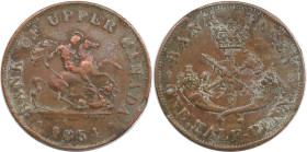 Weltmünzen und Medaillen, Kanada / Canada. 1/2 Penny 1854, Birmingham jeton, UPPER CANADA. Kupfer. KM # Tn2. Sehr schön-vorzüglich