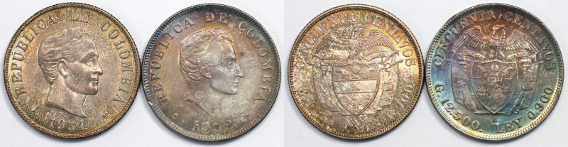 Weltmünzen und Medaillen, Kolumbien / Colombia, Lots und Sammlungen. 2 x 50 Cent...