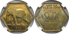 Weltmünzen und Medaillen, Kongo / Congo. Belgisch-Kongo. Leopold III. 2 Francs 1943. Messing. KM 25. NGC MS 64