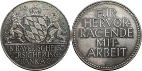 Medaillen und Jetons, Gedenkmedaillen. Silbermedaille Bayerische Versicherungsbank 1960. 125 Jahre Bayerische Versicherungsbank und Für hervorragende ...
