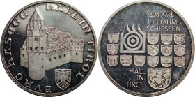 Medaillen und Jetons, Gedenkmedaillen. Silbermedaille Hall in Tirol Jubiläumsschiessen 1424-1974 - Burg Hasegg. 27,65 g. 40 mm. Polierte Platte leicht...