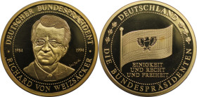 Medaillen und Jetons, Gedenkmedaillen. Deutschland Medaille Deutscher Bundespräsident Richard von Weizsäcker 1994. Neusilber edel Vergoldet. 32 g. 40 ...