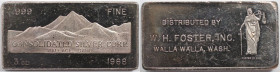 Medaillen und Jetons, Silberbarren / Silver Bar. Consolidated Silver Corp. Wallace, Idaho. 1968. W. H. Foster, Inc. Walla Walla, Wash. 3 OZ .999 Silbe...