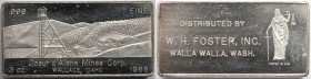 Medaillen und Jetons, Silberbarren / Silver Bar. Coeur d’Alene Mines Corp. Wallace, Idaho. 1968. W. H. Foster, Inc. Walla Walla, Wash. 3 OZ .999 Silbe...