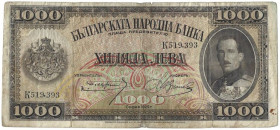 Banknoten, Bulgarien / Bulgaria. 1000 Leva 1925. Pick: 48. III-
