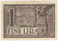 Banknoten, Deutschland / Germany. Deutsche Besatzung Laibach Provinz (Slowenien). 1 Lira 1944. Ro.618. III