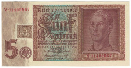 Banknoten, Deutschland / Germany. Sowjetische Besatzungszone. 5 Reichsmark Kuponausgabe 1948. Ro.333b. I