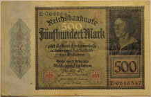 Banknoten, Deutschland / Germany. Notgeld, Berlin, Reichsbanknote. 500 Mark 27.03.1922. Keller 0070. III