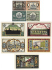Banknoten, Deutschland / Germany, Lots und Sammlungen. Zeulenroda 1, 5, 10, 50 Pfennig 1920 und 5 x 25 Pfennig 1921. Lot von 9 Banknoten. Notgeld. Kas...