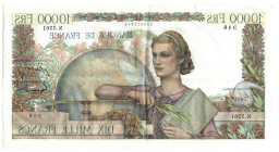 Banknoten, Frankreich / France. 10000 Francs 1953. Junge Frau mit Buch und Globus. Pick 132d. II