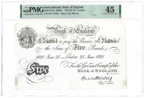 Banknoten, Großbritannien / Great Britain. Bank of England 5 Pounds 1918-21 London Pick# 312a B209a S/N B/77 75261 - Sign. E.M. Harvey PMG 45 Choice E...