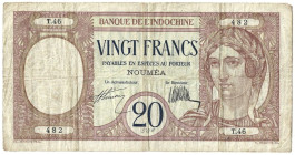 Banknoten, Neukaledonien / New Caledonia. Banque de l'Indochine. NOUMEA. 20 Francs ND (1929). III