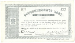 Banknoten, Südafrika / South Africa. Pretoria. 10 Pounds 28.5.1900 Gouvernements Noot. I-