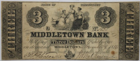 Banknoten, USA / Vereinigte Staaten von Amerika, Obsolete Banknotes. Counterfeit. Middletown, Connecticut. Middletown Bank. November 9, 1856. 3 Dollar...