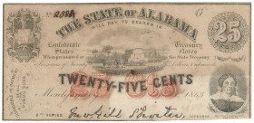 Banknoten, USA / Vereinigte Staaten von Amerika, Obsolete Banknotes. Montgomery, AL- State of Alabama. 25 Cents Banknote 1863. II