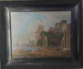Kunst und Antiquitäten / Art and antiques. Ölgemälde. Italien. Landschaft. Hafen, vielleicht Neapel. Maße mit Rahmen: 58 x 48 cm. Öl auf Eiche, schwar...