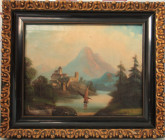 Kunst und Antiquitäten / Art and antiques. Ölgemälde "Italienische Berglandschaft".18 Jahrhundert. Maße Gemälde: 65 x 47 cm. Maße mit Rahmen: 72.5 x 6...