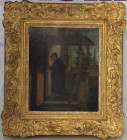 Kunst und Antiquitäten / Art and antiques. Ölgemälde. "Ungebetener Gast". 1800-1899 Jahr. Holland. Ironische Kunst. Maße Gemälde: 24.5 x 29 cm. Maße m...