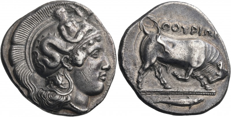 LUCANIA. Thurium. Circa 410-400 BC. Distater (Silver, 27 mm, 15.36 g, 2 h), sign...