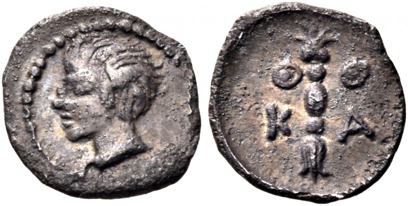 SICILY. Katane. Circa 415/3-404 BC. Hexas (Silver, 7 mm, 0.11 g, 9 h). Head of a...