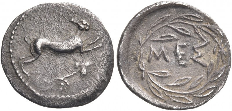 SICILY. Messana. Circa 445-439 BC. Litra (Silver, 13 mm, 0.75 g, 11 h). Hare spr...