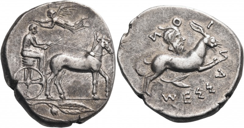 SICILY. Messana. Circa 438-434 BC. Tetradrachm (Silver, 28 mm, 17.14 g, 9 h). Ch...