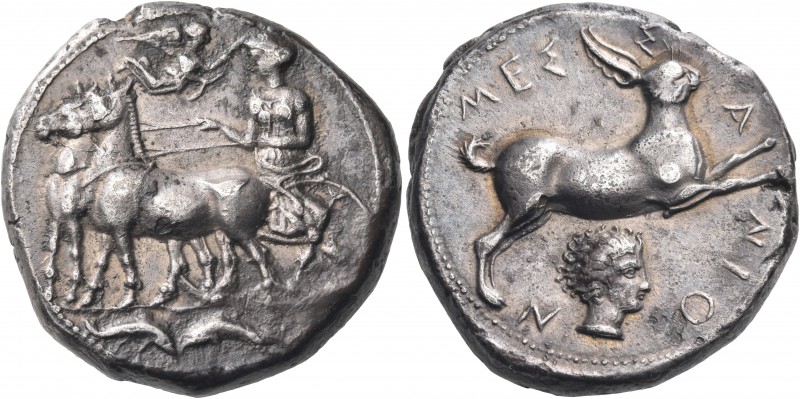 SICILY. Messana. Circa 411-408 BC. Tetradrachm (Silver, 24 mm, 16.86 g, 2 h). Th...