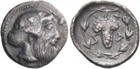 SICILY. Naxos. Circa 461-430 BC. Litra (Silver, 11.5 mm, 0.72 g, 1 h). Head of bearded Dionysos to right, wearing ivy wreath. Rev. NAXI (retrograde) G...