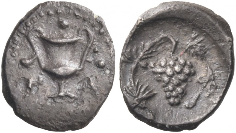 SICILY. Naxos. Circa 420-403 BC. Tetras or Trionkion (Silver, 8 mm, 0.20 g, 6 h)...