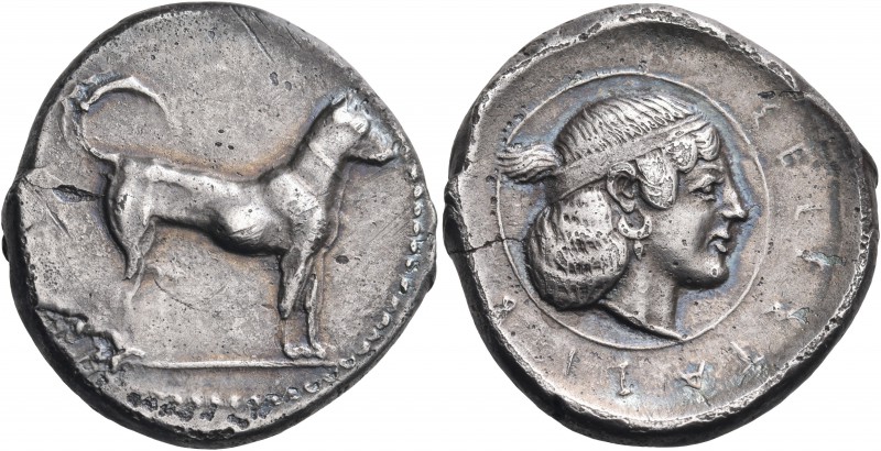 SICILY. Segesta. Circa 465-450 BC. Didrachm (Silver, 23 mm, 8.41 g, 6 h). Huntin...