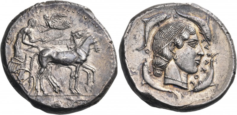 SICILY. Syracuse. Second Democracy, 466-405 BC. Tetradrachm (Silver, 28 mm, 17.3...