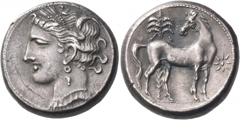 CARTHAGE. Circa 300-264 BC. Shekel (Silver, 18.5 mm, 7.57 g, 11 h). Head of Tani...